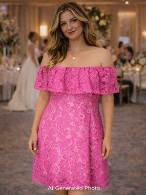 Eliza J Pink Floral Lace Off Shoulder Dress 4 NWT Wedding Cocktail Party ($148)